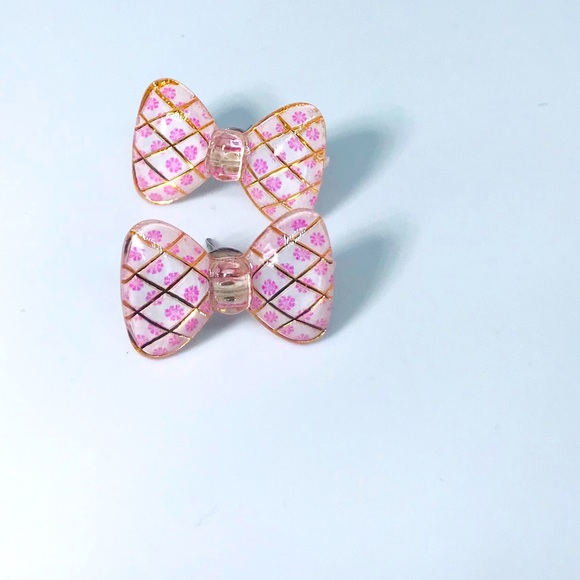 Pink Floral Bow Kawaii Handmade Stud Earrings Preppy Cute Trendy Unique - Picture 1 of 9